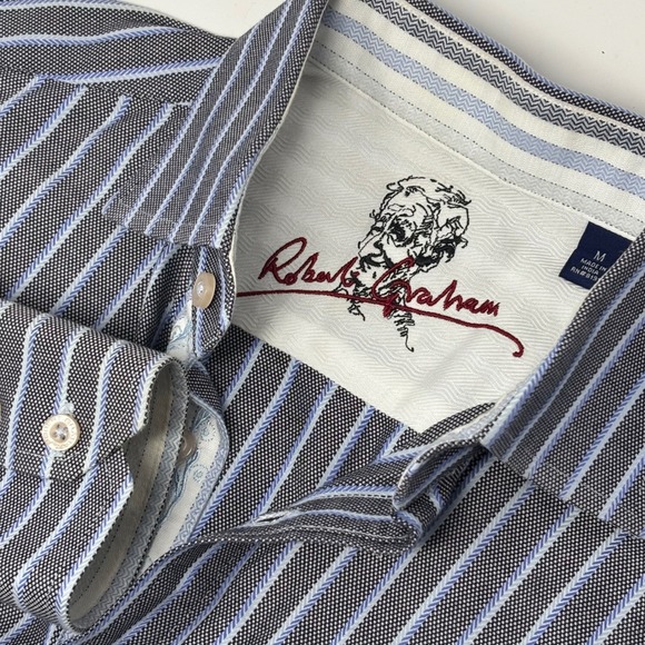 Robert Graham Other - Robert Graham Men's M Gray Blue Striped Classic Fit Button Shirt Signature Cuffs